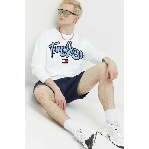 Tommy Jeans Bombažen pulover moška, bela barva
