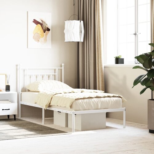 VidaXL Metalni okvir za krevet s uzglavljem bijeli 90 x 190 cm Slike