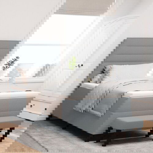 vidaXL Box Spring Krevet s Dušekom i Klupom Svijetlosiva 80x200 cm Tkanina Cijene