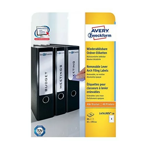 Avery Zweckform Odstranljive etikete za široke registratorje 192 x 61 mm 1/20
