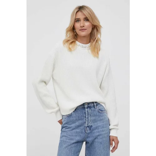 Calvin Klein Jeans Pamučni pulover boja: bež, s poludolčevitom