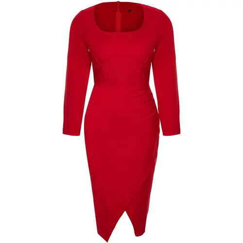 Trendyol Curve Red Knitted Fitted Midi Dress