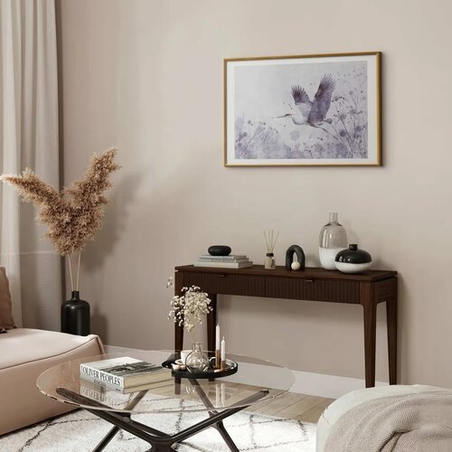  Plakat - Majestic Flight - crane in flight in a monochromatic cool color palette 42x29.7 Zlatni okvir s margom Slike