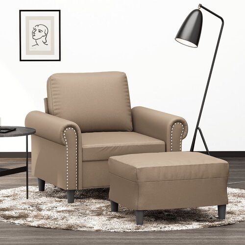  The Living Store Fotelj s stolčkom za noge kapučino 60 cm umetno usnje - Kavč S Stolčkom Za Noge, (21485180) Cene