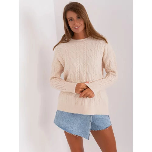 Fashion Hunters Light beige classic sweater with cables