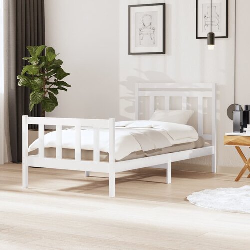 The Living Store Posteljni okvir bel iz trdnega lesa 100x200 cm - Posteljni Okvir, (21524284) Slike