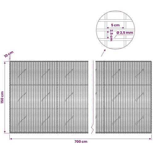  Gabion s žicom debljine 3 5 mm i mrežom 5x2 5 cm 700x10x150 cm - 10 cm 150 cm 700 cm Slike