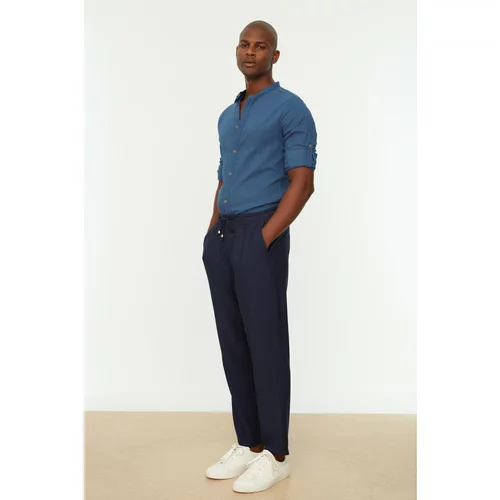 Trendyol Navy Blue Men's Tapered Elastic Waist Linen Look Trousers