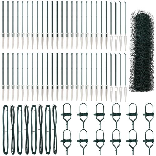 VidaXL &amp;scaron;esterokotna ograja Zelena 0.4x100 m Jeklo, Stebri za ograjo s konico 13 kos &amp;Oslash;32 mm 60 cm Galvanizirano jeklo Slike