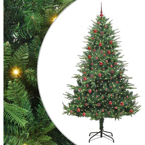 vidaXL Umjetno božićno drvce s rasvjetom i setom kuglica Zelena 210 cm Cene