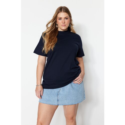 Trendyol Curve Navy Blue Collar Ribbed Boyfriend Knitted T-shirt Slike