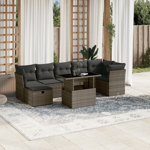 vidaXL 8-dijelni set vrtnih sofa od poliratana s jastucima sivi Cijene