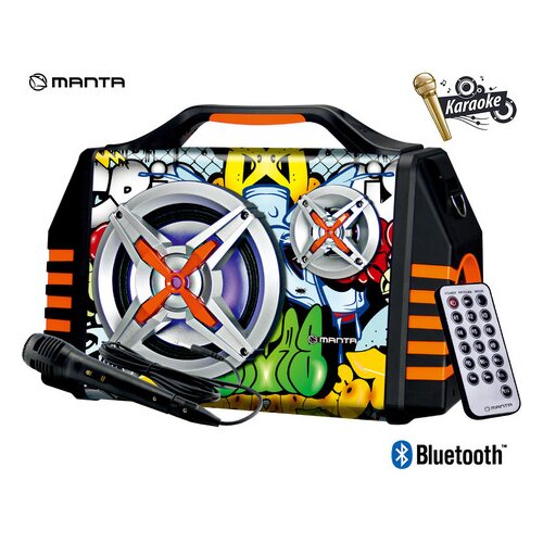 Manta SPK1005 HELIOS 2 prenosni KARAOKE zvočnik, Bluetooth 5.0, Equalizer, polnilna baterija, RGB LED osvetlitev, FM Radio, USB / microSD / AUX / MIC-in, + pas, + daljinec Cene