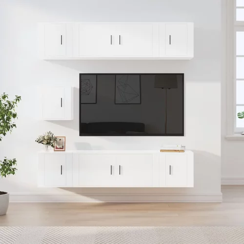 vidaXL Komplet TV omaric 7-delni visok sijaj bel inženirski les