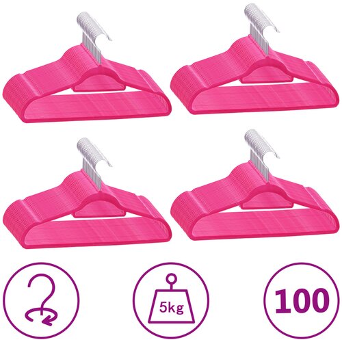vidaXL 100-dijelni set vješalica protuklizni ružičasti baršunasti Cijene