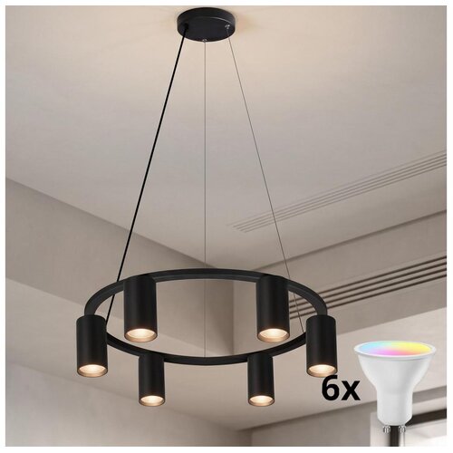 Brilagi LED RGBW prigu&amp;scaron;iva luster na sajli SELE 6xGU10/6,5W/230V crna Slike