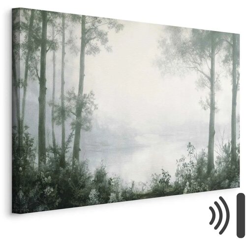  Slika - Retro Landscape Grove Trees and Pond in Patinated Shades of Green 90x60 Akustična Cene