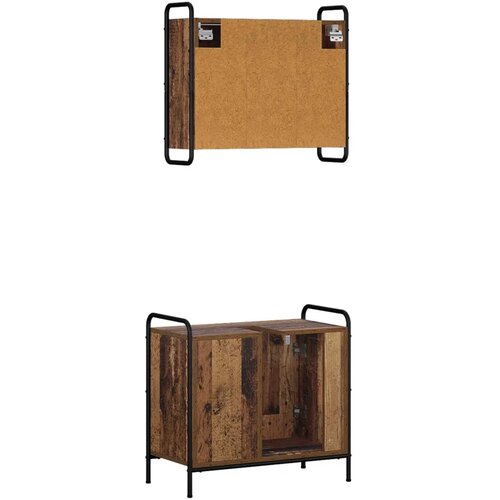  Set ormarića za kupaonicu 2 kom. Staro drvo 65 5 x 34 x 61 cm - Staro drvo Ormar s umivaonikom (1 vrata i 1 polica) + viseći orm Slike
