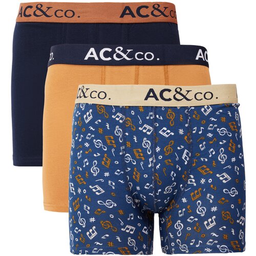 AC&Co / Altınyıldız Classics men's navy-brown cotton stretchy patterned 3-Pack boxer Slike