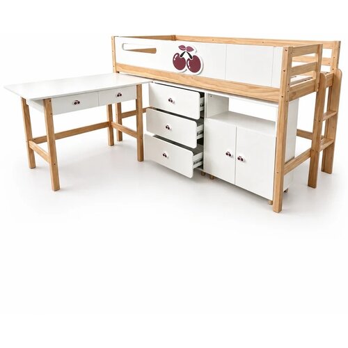 Kinder Home Dečiji kombinovani krevet CHERRY sa radnim stolom, komodom, garderoberom i ramom za du&amp;scaron;ek Slike