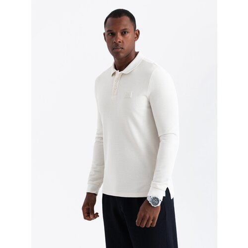 Ombre Structured men's polo longsleeve with patch - white Cene