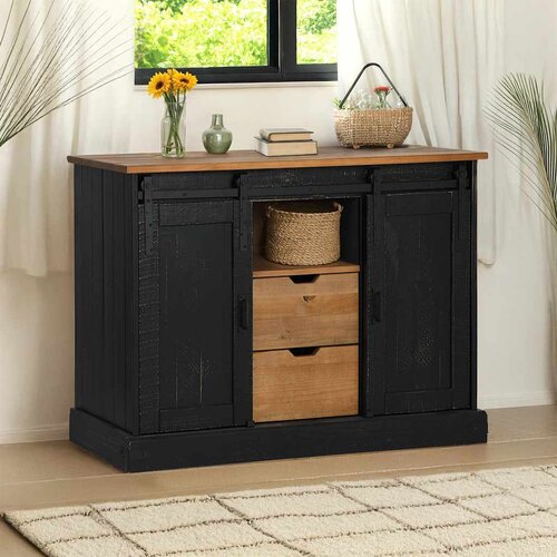 vidaXL Komoda HALDEN 2 klizna vrata crna 112x40x80 cm puno drvo Cijene