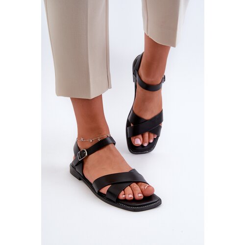 Kesi Women&amp;#039;s flat sandals made of eco leather S.Barski Black Slike