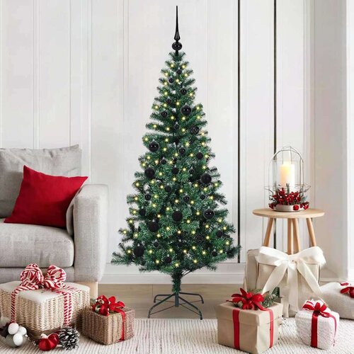 vidaXL Umjetno predsvijetljeno božićno drvce Zelena 150cm PVC i metal Cene