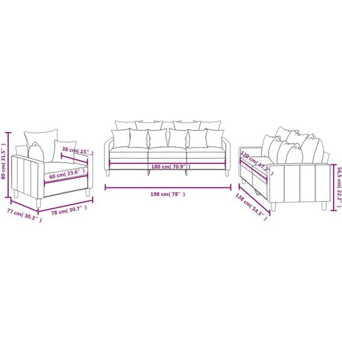  3-dijelni set sofa s jastucima žuti bar&amp;scaron;unasti Slike