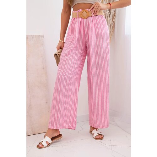 Kesi Włoski Women's wide-leg striped viscose trousers pink Cijene