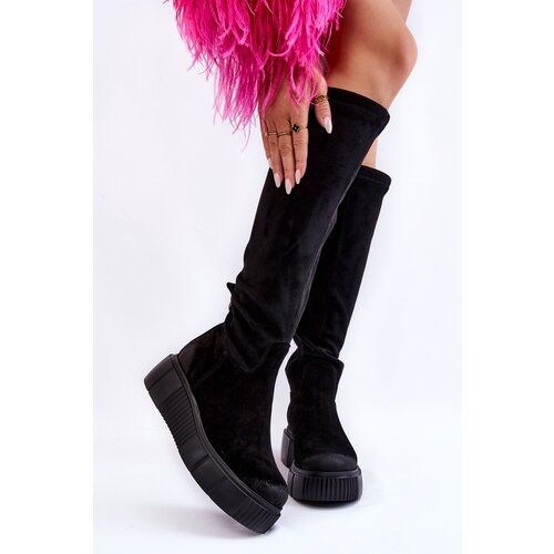 Kesi Suede Platform Boots above the Knee Black Spectrum Slike