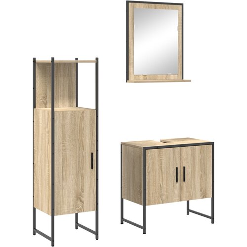 vidaXL set namještaja za kupaonicu od 3 dijela od sonoma hrasta konstruirano drvo, kupaonsko ogledalo s policom sonoma hrasta 50x12x60 cm konstruirano drvo Cijene