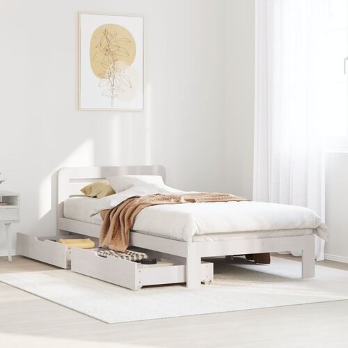 VidaXL Posteljni okvir brez vzmetnice bel 75x190 cm trdna borovina Slike