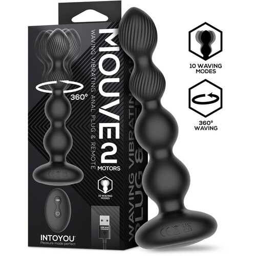 INTOYOU Mouve Waving Vibrating Anal Plug with Remote Control 2 Motors Black Cene