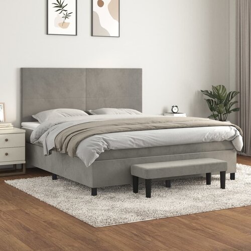 The Living Store Box spring postelja z vzmetnico svetlo siva 160x200 cm žamet - Box Spring Postelja, (21438761) Slike