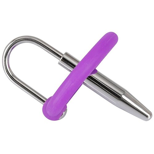 Penis Plug silikonski obroček z uretralnim stožcem (vijolično-srebrni) Slike