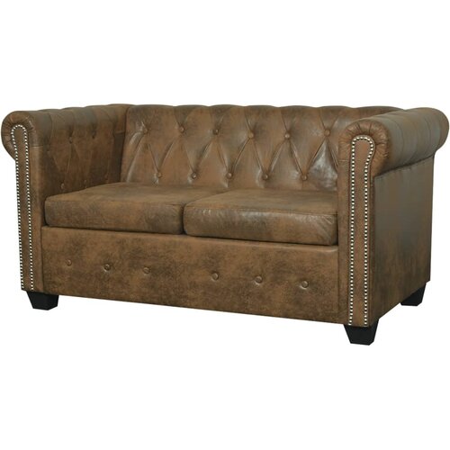 VidaXL Chesterfield kauč s 2 sjedi&amp;scaron;ta, smeđa umjetna koža Slike