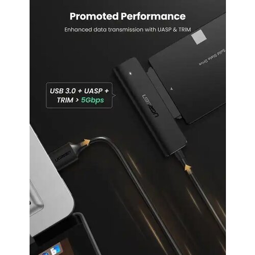 Ugreen adapter converter for 2.5 SATA III 3.0 HDD SSD drive - USB 3.2 Gen 1 (USB 5 Gbps) black (70609 CM321) Slike