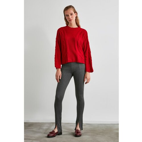 Trendyol Pletene smeđe ženske pantalone tamnocrvena | Crveno Slike