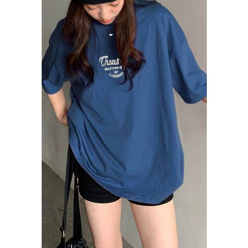 Madmext women's navy blue printed t-shirt Slike
