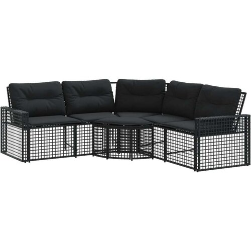 vidaXL Vrtna sofa L-oblika s jastucima i tabureom crna od poliratana Cene