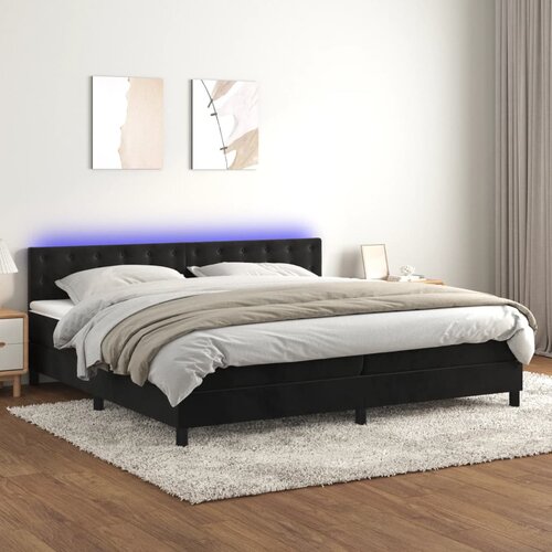 The Living Store Box spring postelja z vzmetnico LED črna 200x200 cm žamet - Box Spring Postelja, (21490792) Slike