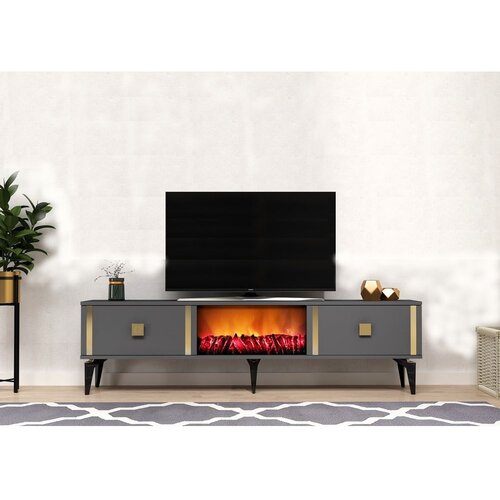 Woody Fashion TV polica Doruk Fireplace Anthracite Gold Slike