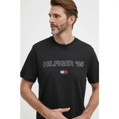 Tommy Hilfiger Pamučna majica za muškarce, boja: crna, s tiskom, MW0MW34427