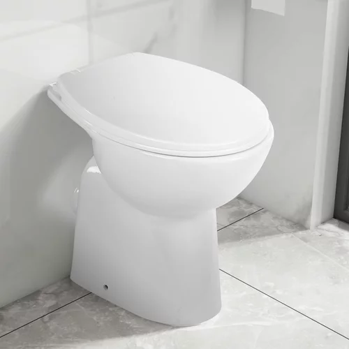 vidaXL Visoka WC školjka brez roba počasno zapiranje 7 cm višja bela, (20766850)