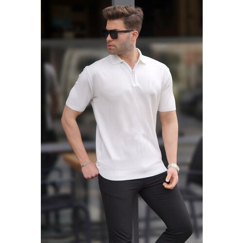 Madmext White Zipper Detailed Polo Neck Knitwear T-Shirt 6885 Slike