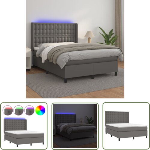 The Living Store Box spring postelja z vzmetnico LED siva 140x190cm umetno usnje - Box Spring Postelja, (21737247) Cene