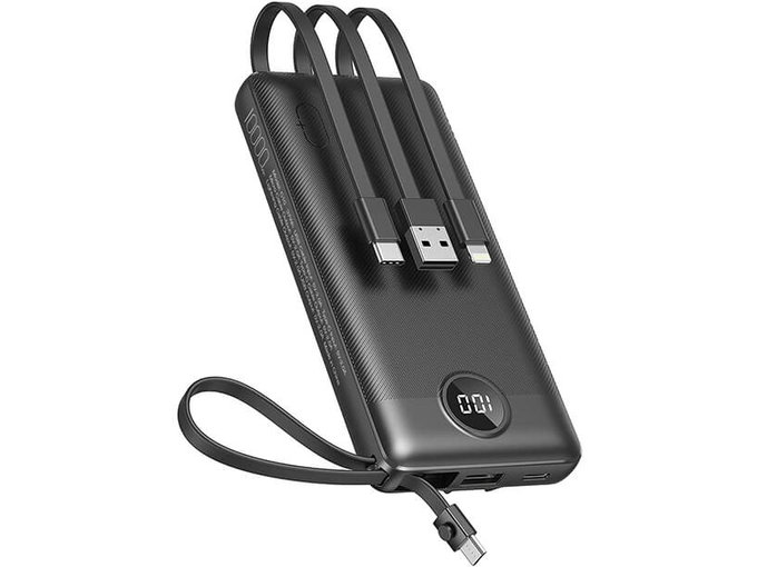 Veger prijenosna baterija s ugrađenim kabelima C10 10000 mAh, crna Cijene