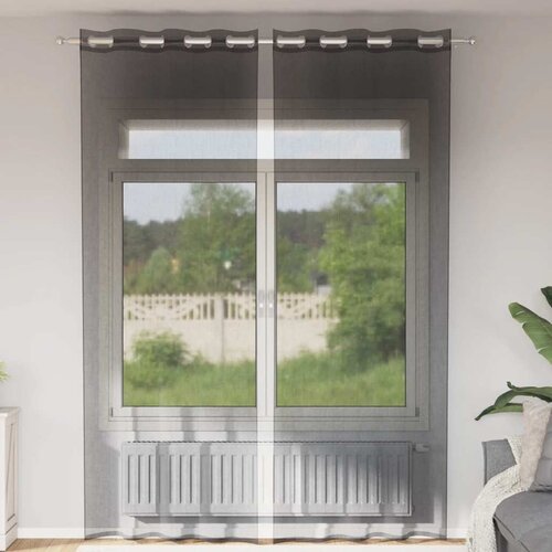 Voile zavjese s u&amp;scaron;icama 2 kom crne 140x300 cm Slike