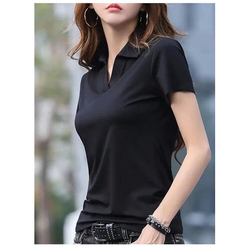 Dewberry 73369 Womens Collar Detailed Lycra Flexible T-Shirt-BLACK Cijene